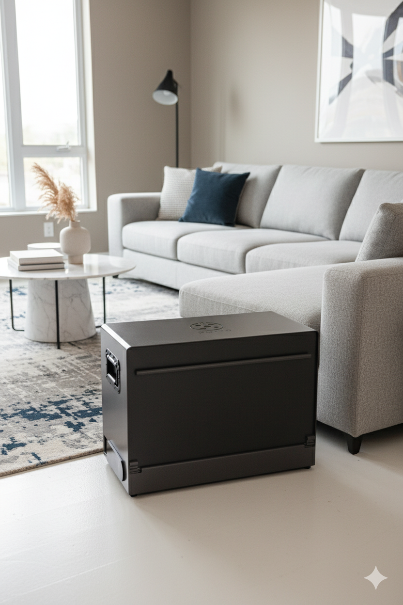 Puttr box staged in a living room